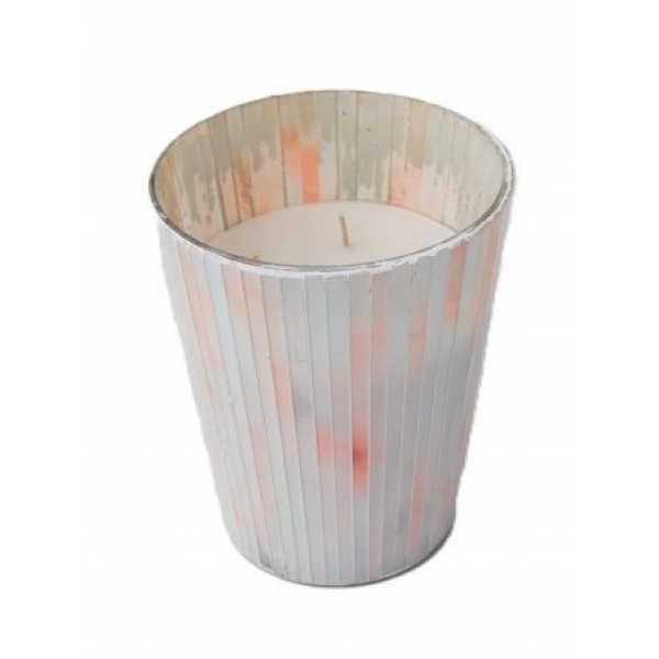 WAX FILLED MOSAIC GLASS VOTIVE LARGE 4 ASST. COLOR WHITE