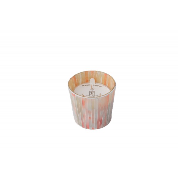 WAX FILLED MOSAIC GLASS VOTIVE SMALL 4 ASST. COLOR WHITE