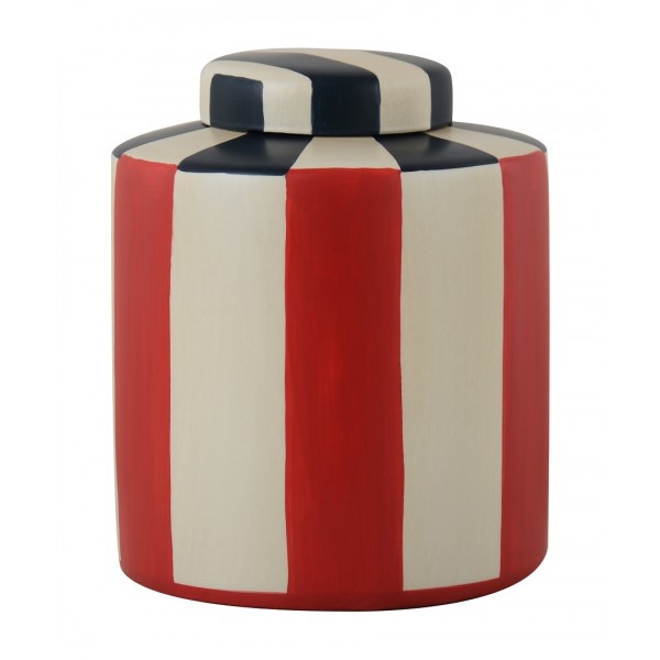 WHITE/BLUE/RED CERAMIC LIDDED JAR 