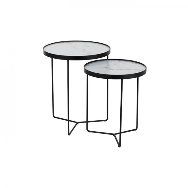 Set of 2 Side Table Low Square Metal Black 