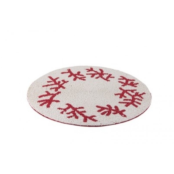 Embroidered Beaded Placemat WHITE CORAL