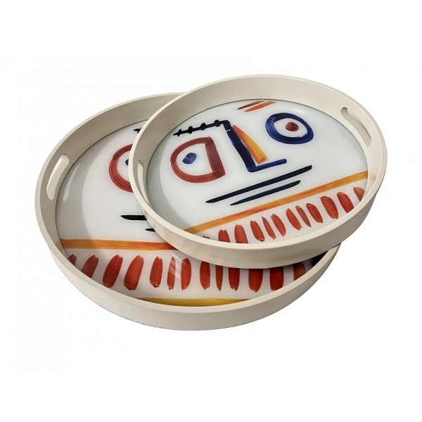 S/2 ROUND TRAY 'PICASSO' D46x4,5h-D37x4,5h