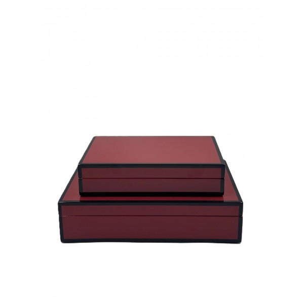 Set of 2 rectangular box in Burgundy + Black trim