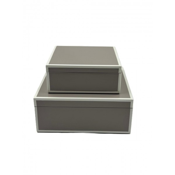Set of 2 square box in Gray + Ivory trim