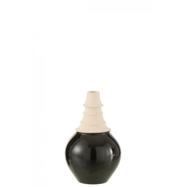 Vase Neck High Ceramic Black/Beige Small