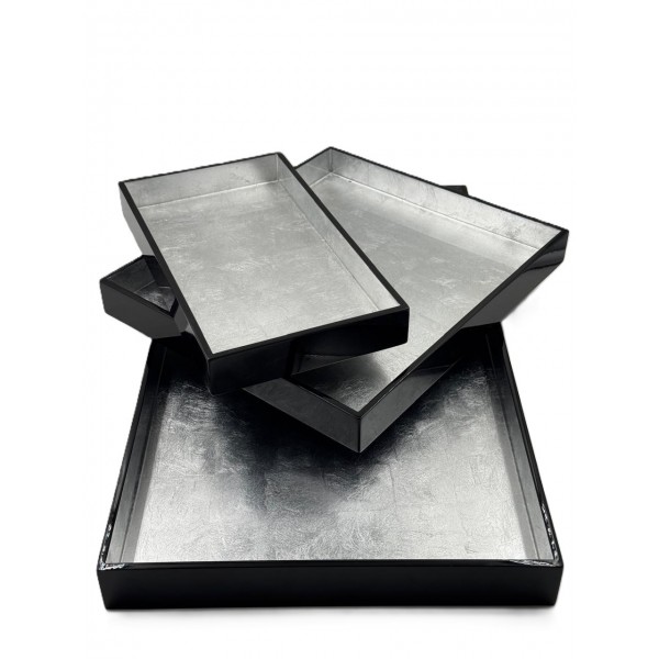 Set of 3 rectangualr tray in Black / Silver