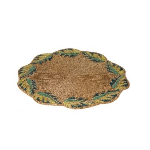 EMBROIDERED BEADED PLACEMENT GOLD GREEN