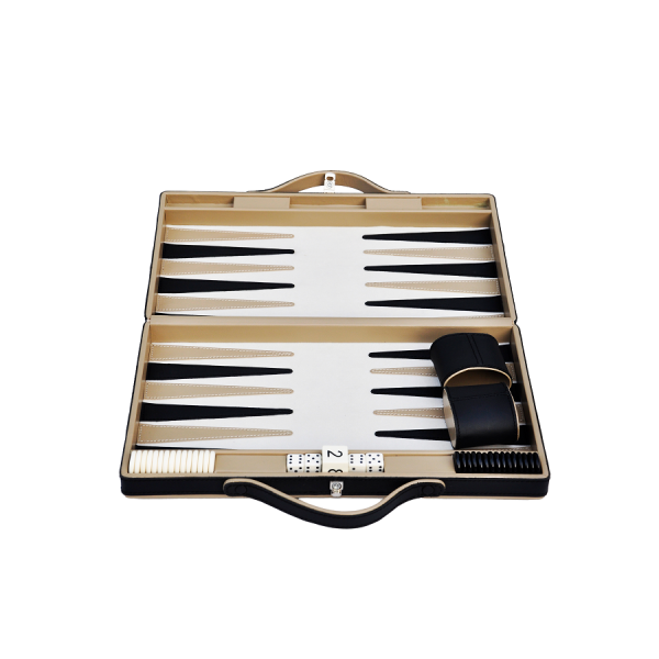 BLACK/BEIGE LEATHER BACKGAMMON