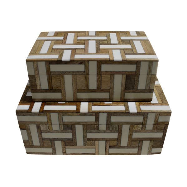 S/2 RECT.BOX WHITE RESIN+WOOD