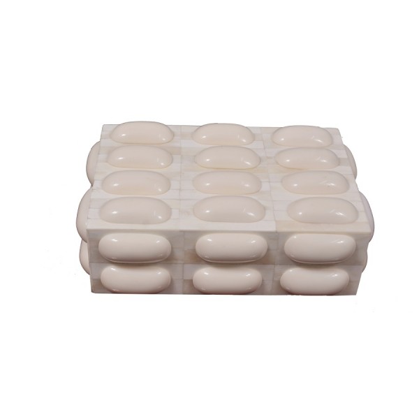 BONE BOX + WHITE OVAL HALF CONVEX BUTTON RESIN