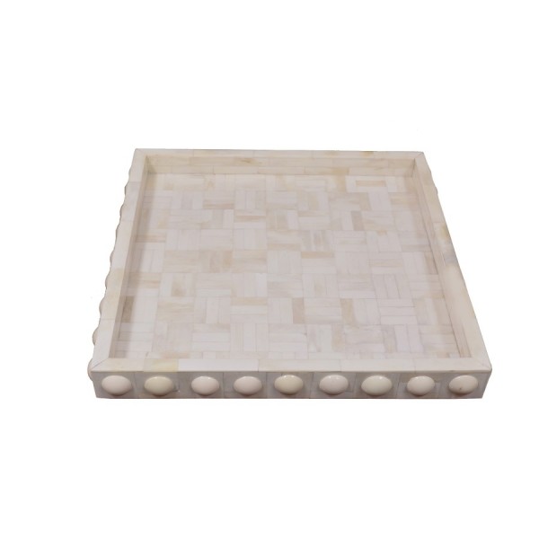 BONE TRAY+WHITE OVAL HALF CONVEX BUTTON RESIN