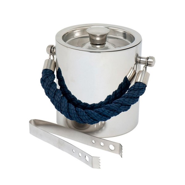 ICE BUCKET+TONG NICKEL+BLUE ROPE HANDLE