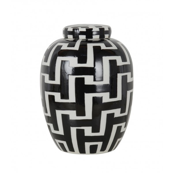 POT W/LID WHITE/BLACK CERAMIC 'BOLOGNA' D23x32h