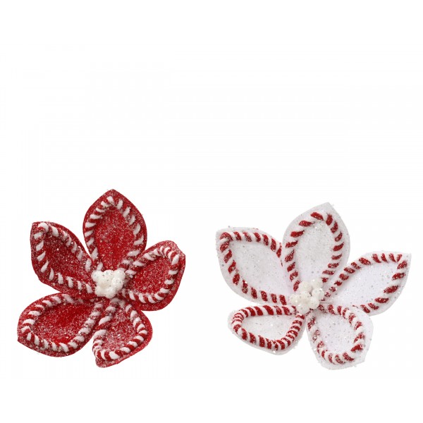Flower poinsettia on clip polyester velvet glitter, sequin 2col 