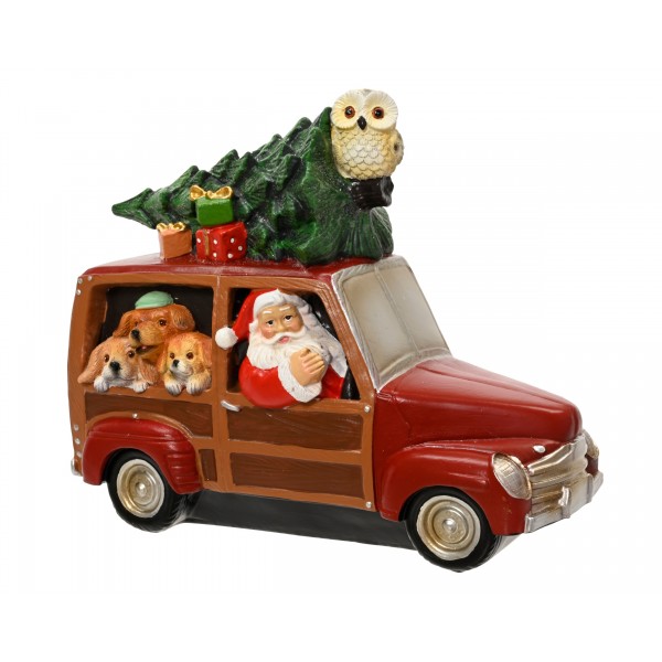Car polyresin santa-3 dogs-xmas tree