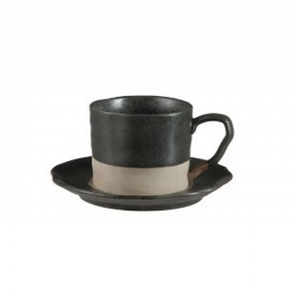 Black Matte Coffee Cup & Saucer - Large
