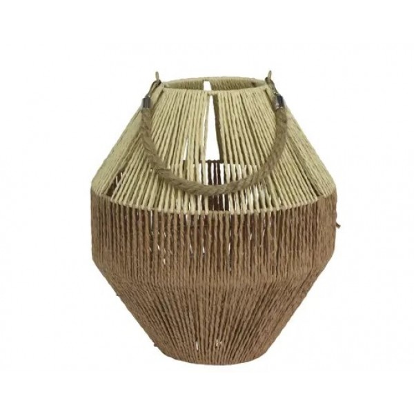 Lantern paperrope green on top, beige on the bottom, with rope handle