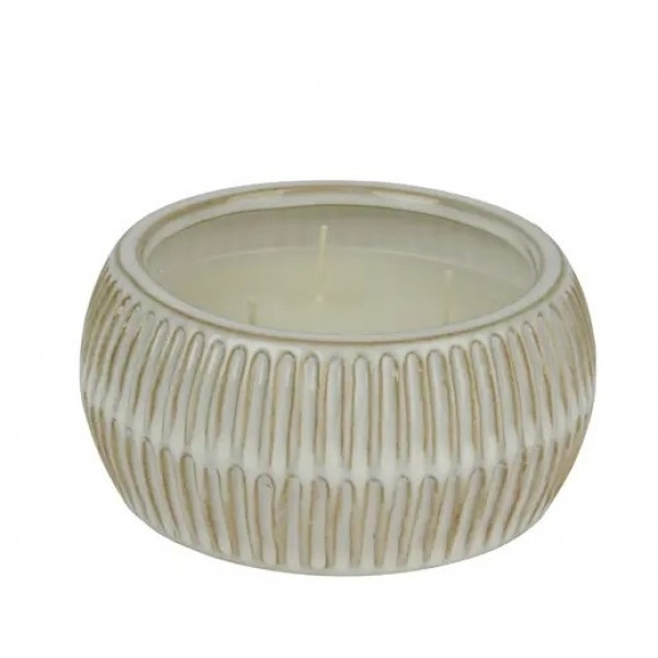 Citronella candle wax round porcelain pot, with rib outdoor