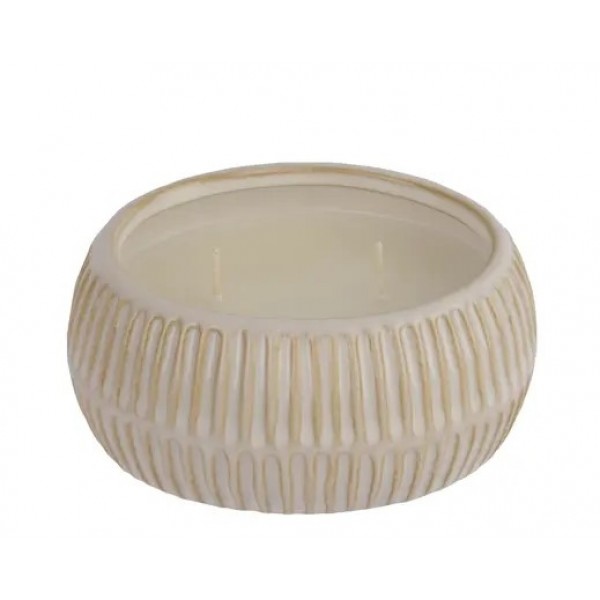 Citronella candle wax round porcelain pot, with rib outdoor