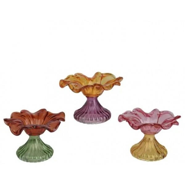 Vase glass flower clear 3col ass