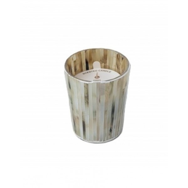 WAX FILLED MOSAIC GLASS VOTIVE MEDIUM COLOR: 4 ASST. COLOR, GREY 