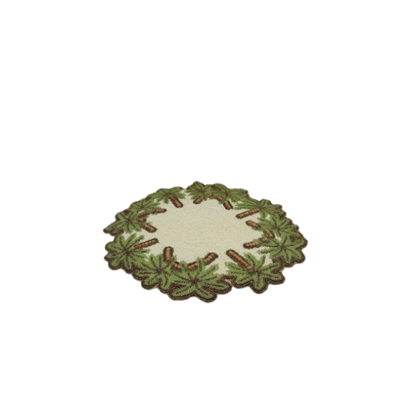 EMBROIDERED BEADED PLACEMENT GREEN CREAM