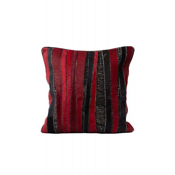 COTTON CUSHION COVER WITH HAIRON LEATHER PATCH, HAND EMBROIDERY AND COTTON BACK 45X45