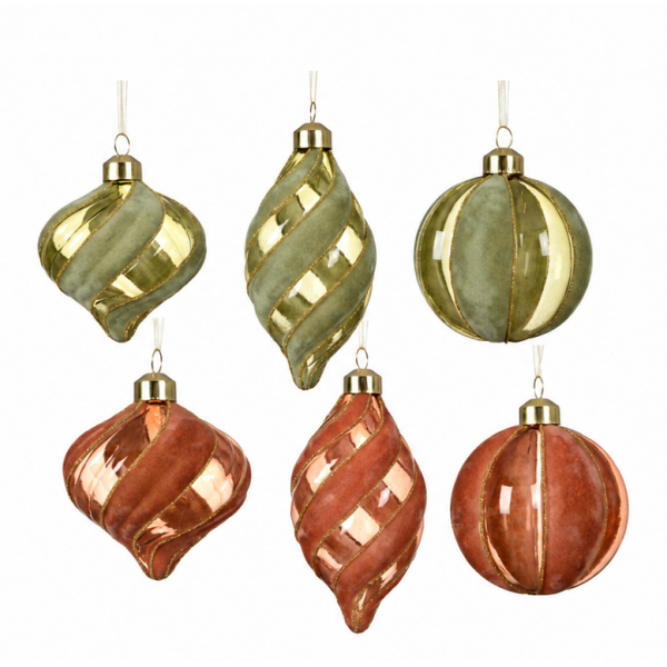 Baubles glass transparent with flock swirls 