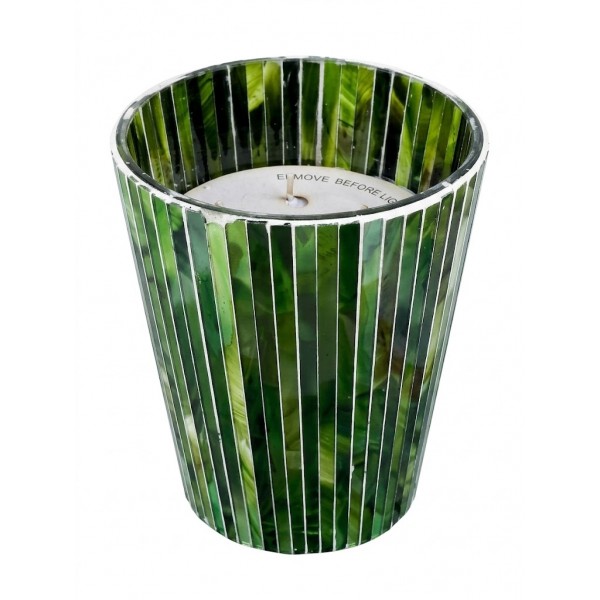 WAX FILLED MOSAIC GLASS VOTIVE LARGE COLOR: 4 ASST. COLOR GREEN 