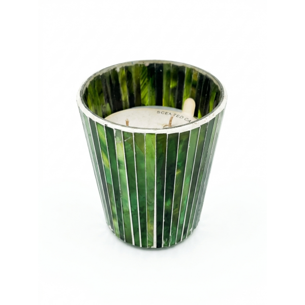 WAX FILLED MOSAIC GLASS VOTIVE MEDIUM COLOR: 4 ASST. COLOR GREEN 