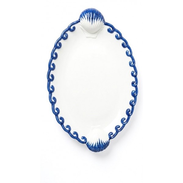 LARGE CONCHA OVAL PLATTER COBALT BORDER